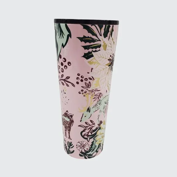 Starbucks 2022 Holiday Winter Pink Enchanted Forest Floral Stainless Tumbler - Picture 3 of 8